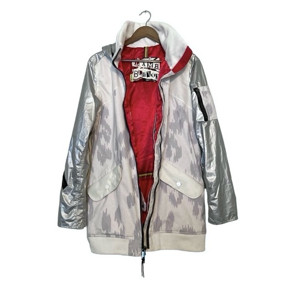 L.A.M.B. x Burton Misfit Bomber Snowboarding Jacket Silver White Snow Leopard - Picture 2 of 16